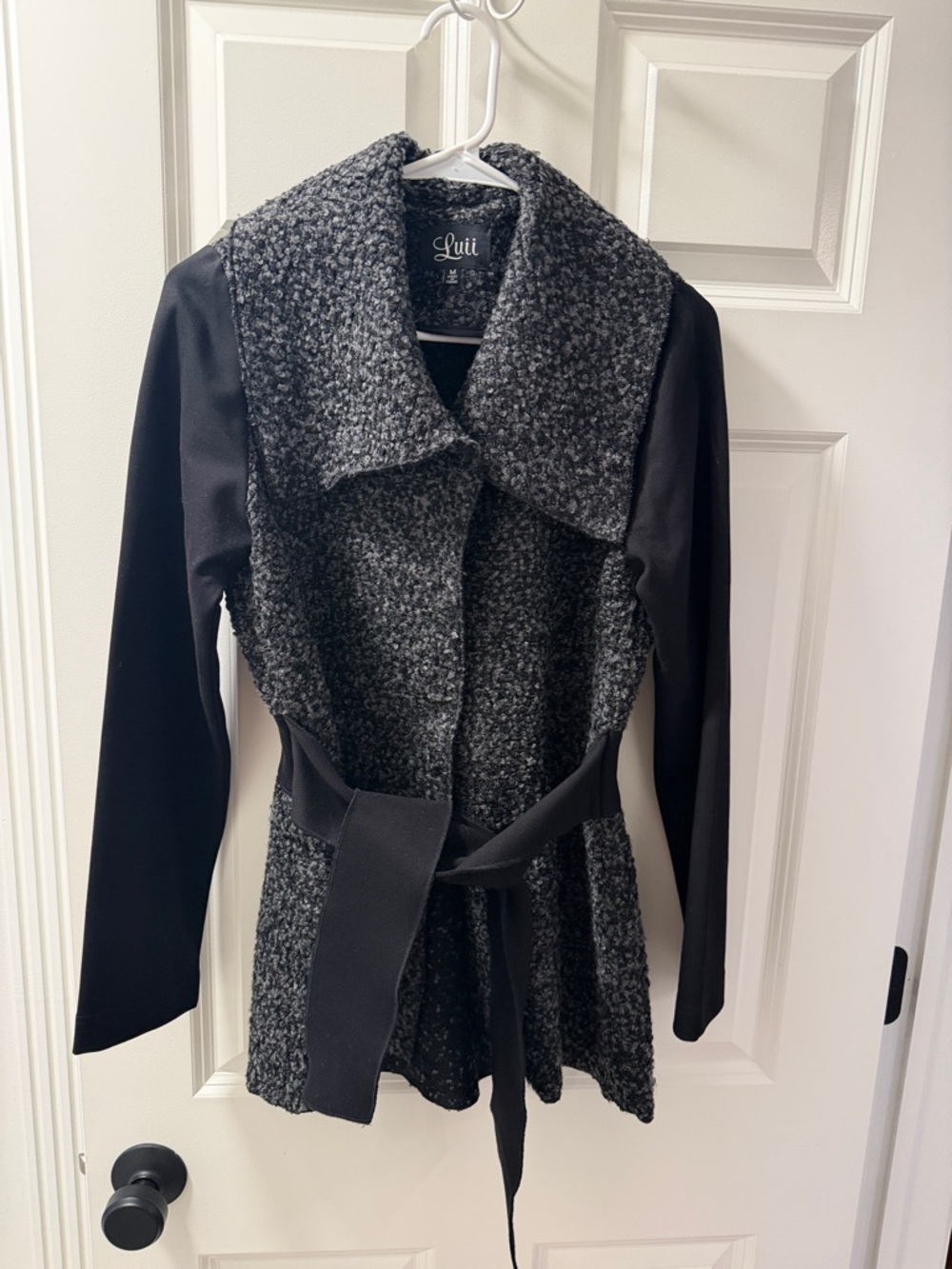 Luii Gray & Black Textured Belted Trench Coat